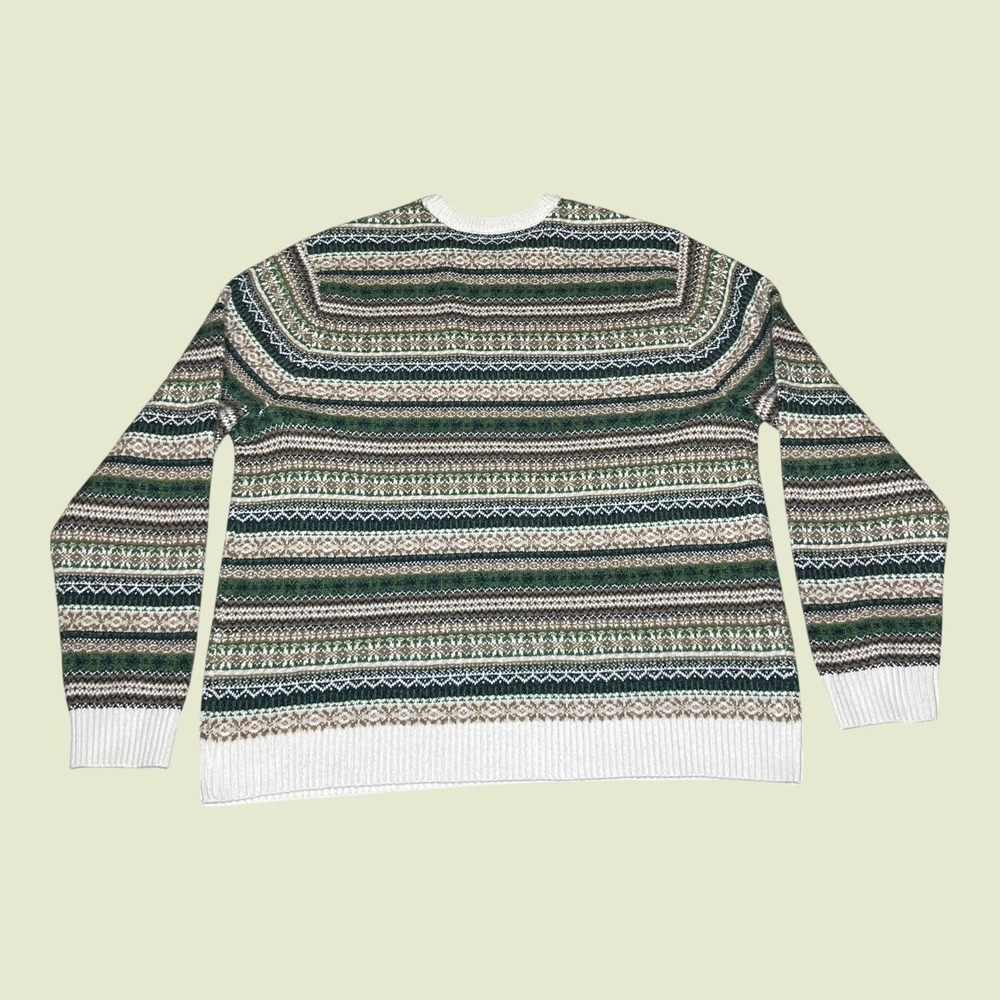 NEW Lucky Brand Mens Fair Isle Crewneck Sweater Green Brown Striped Springs XXL - Picture 3 of 11